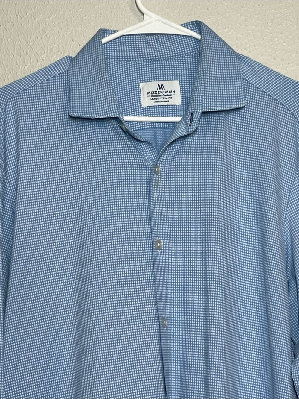 Mizzen + Main Shirt Mens Size Large Trim Fit Blue White Check Button Up Career